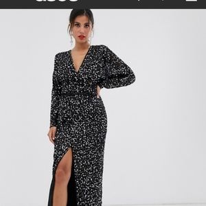 ASOS DESIGN maxi dress with batwing sleeve and wra
